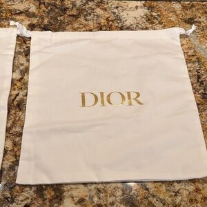 Dior Cream Drawstring Dust Pouch with Gold Logo